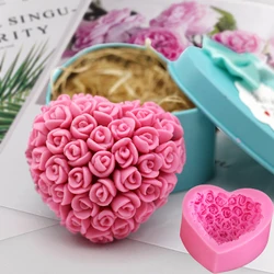 3D Rose Flower Mold Love Heart Shape Silicone Candle Mold Chocolate Mold Fondant Cake Soap Mould Gift for Wedding Valentine