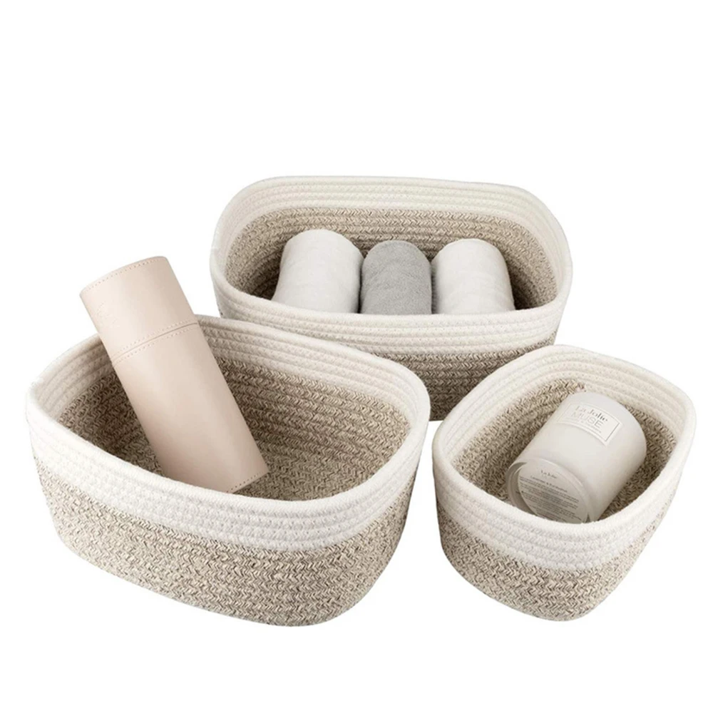 Storage Basket Office Organizer Box Oval Ellipse Home Decor .space Saving Cotton Rope Woven For Kitchen Bathroom Bin