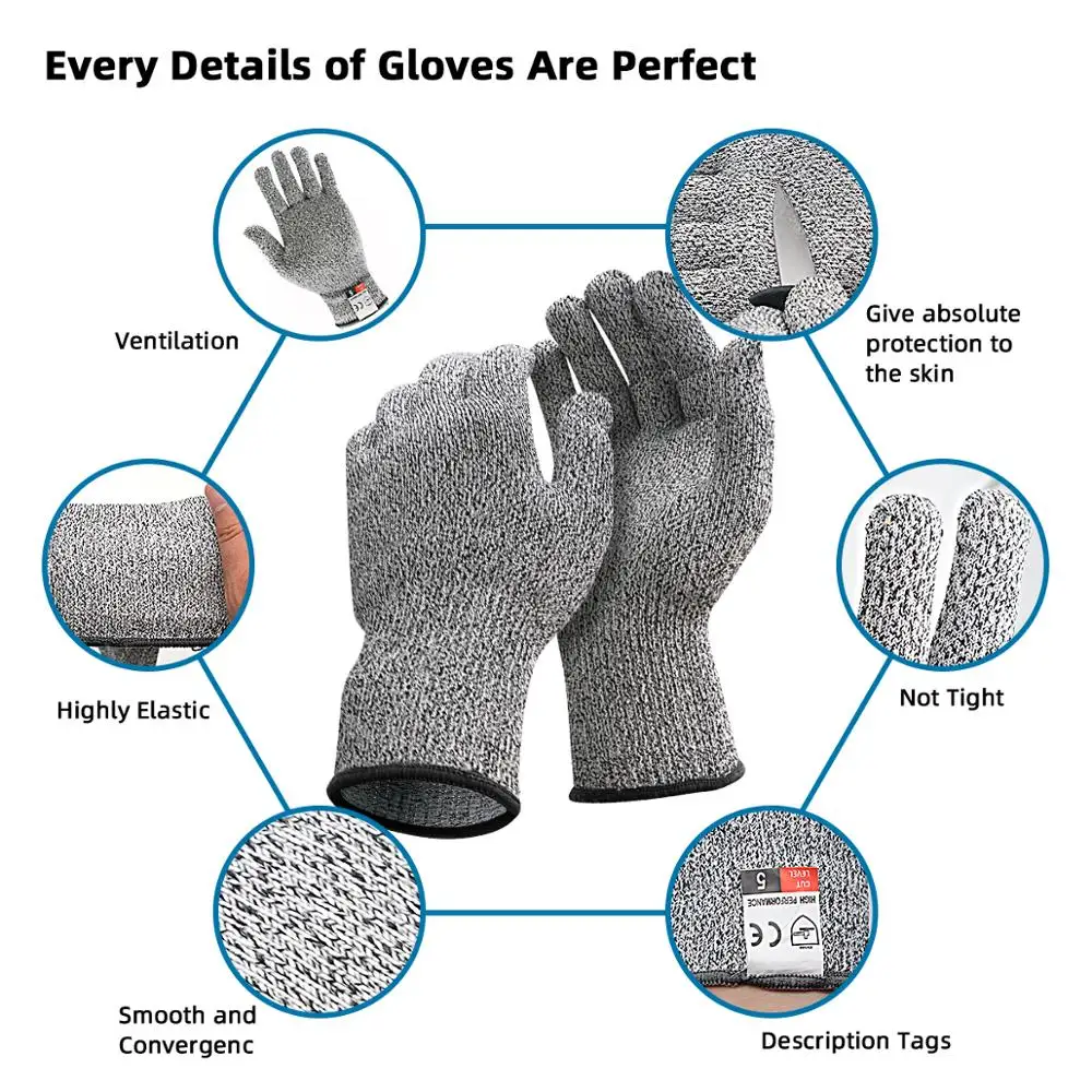 Multi Purpose Cut Resistant Gloves Food Grade Kitchen Cutting Gloves, Level 5 Hand Protection