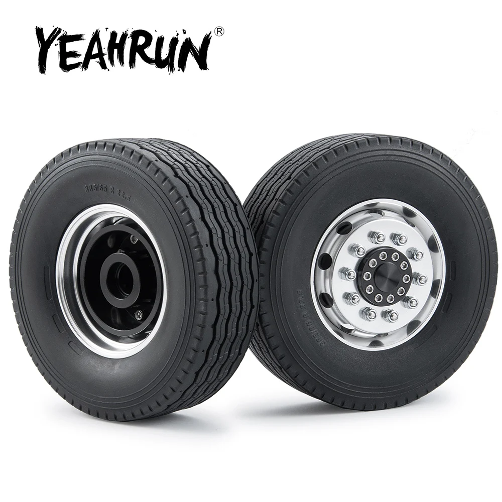 

YEAHRUN CNC Aluminum Alloy Front Wheel Hub Rims with 28mm Width Black Rubber Tires for 1/14 Tamiya RC Trailer Tractor Truck Part