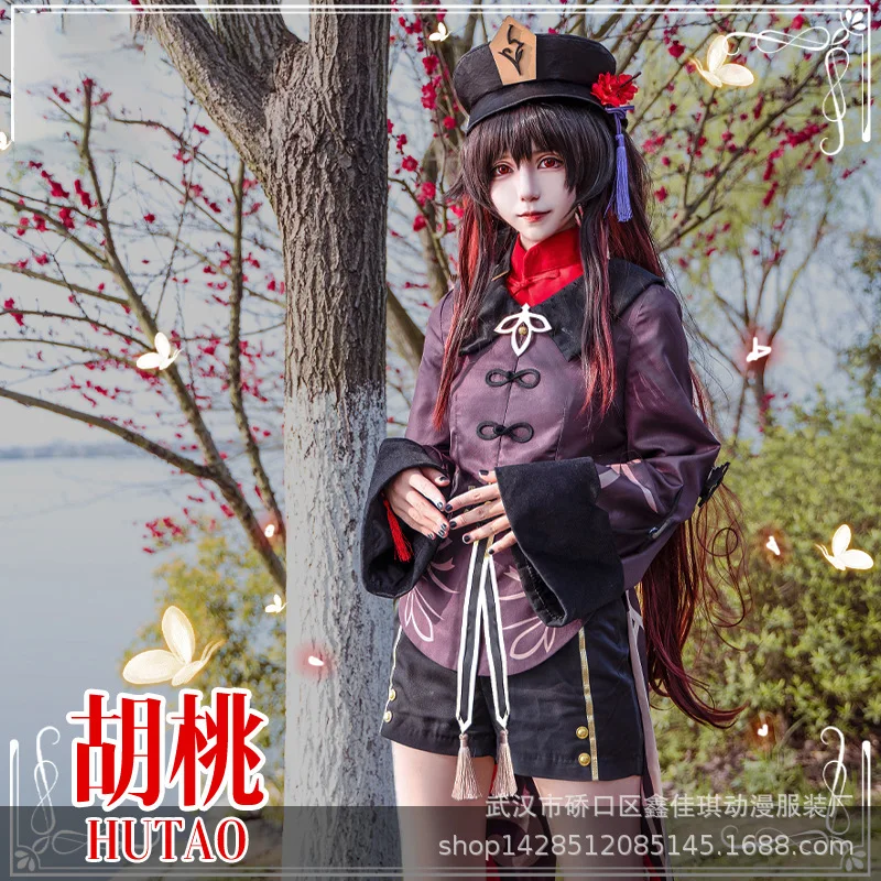 

Hu Tao Cosplay Genshin Impact Cos Anime Clothing Suit Cosplay Costume Female Full Set Coat+collar+pants+hat+socks+belt+leg Loop