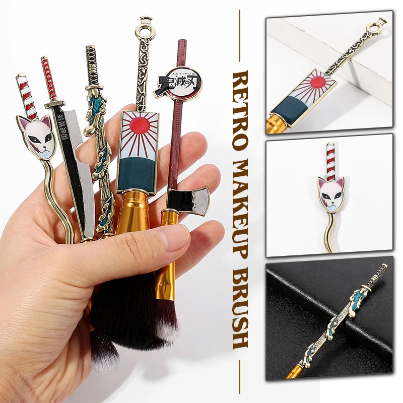 5pcs Anime Demon Slayer Makeup Brush Tool Japan Anime Cosplay Women Accessories Makeup Tool With Bag Photo Props Party Gift