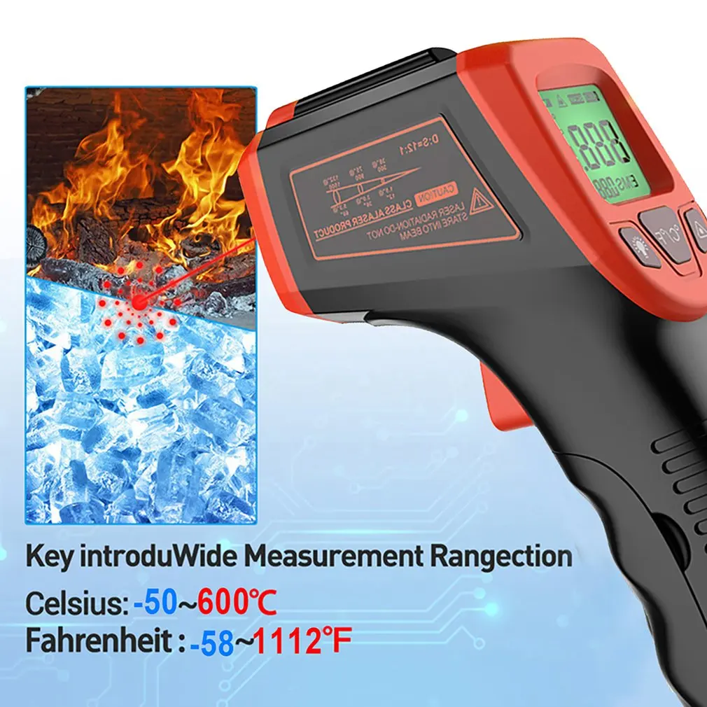 OUTAD Handheld Non-contact IR Infrared Thermometer Digital LCD Laser Pyrometer Surface Temperature Meter Gun Imager CF Backlight