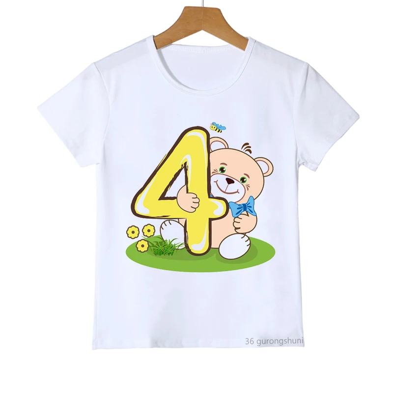 New Cute Kawaii Cartoon Tiger With Number 2-12 Happy Birthday T Shirt Kids T-Shirt Tees Top Young Children Little Girl Boy