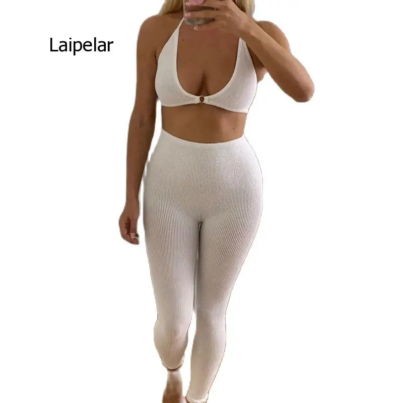 2021 Pants Sets Women Sexy V Neck Tank Tops Sweatpants Club Outfits Tracksuit Two Pieces