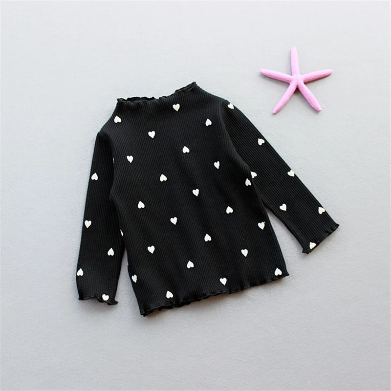 Girls T-Shirt Long-sleeve Baby Kids Turtleneck Bottoming Shirt For Children Love Clothes New Spring Girl Tops Hot New