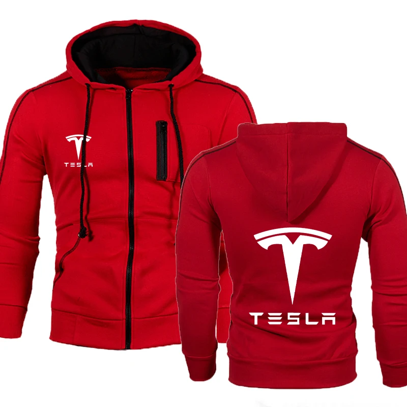 Tesla HipHop Solid color Hooded zipper Jacket