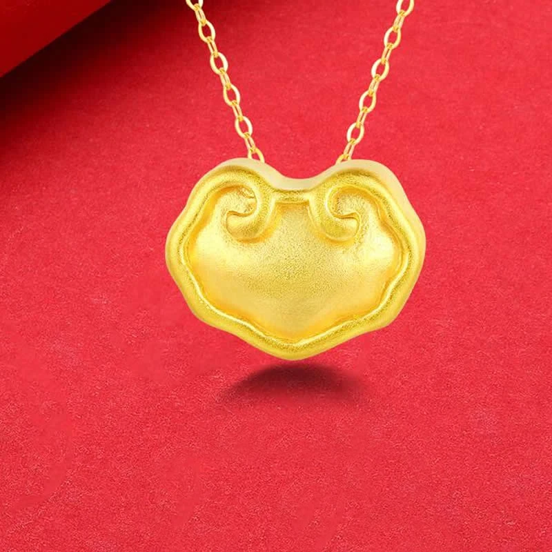 Pure 24K Yellow Gold Pendant 3D 999 Gold Baby Lock Necklace Pendant Bring Lucky