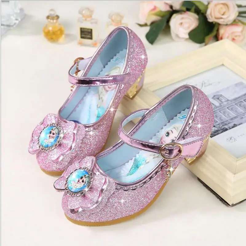 Chaussures d\'été princesse Anna pour filles, chaussures en cuir pour enfants, Elsa, talons hauts, sandales pour enfants, chaussures de fête