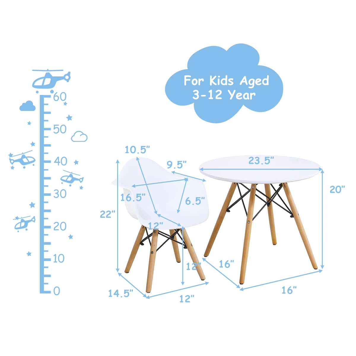 Juego de mesa de comedor y silla para niños, juego de aprendizaje con 2 sillas de construcción sólida para niños pequeños