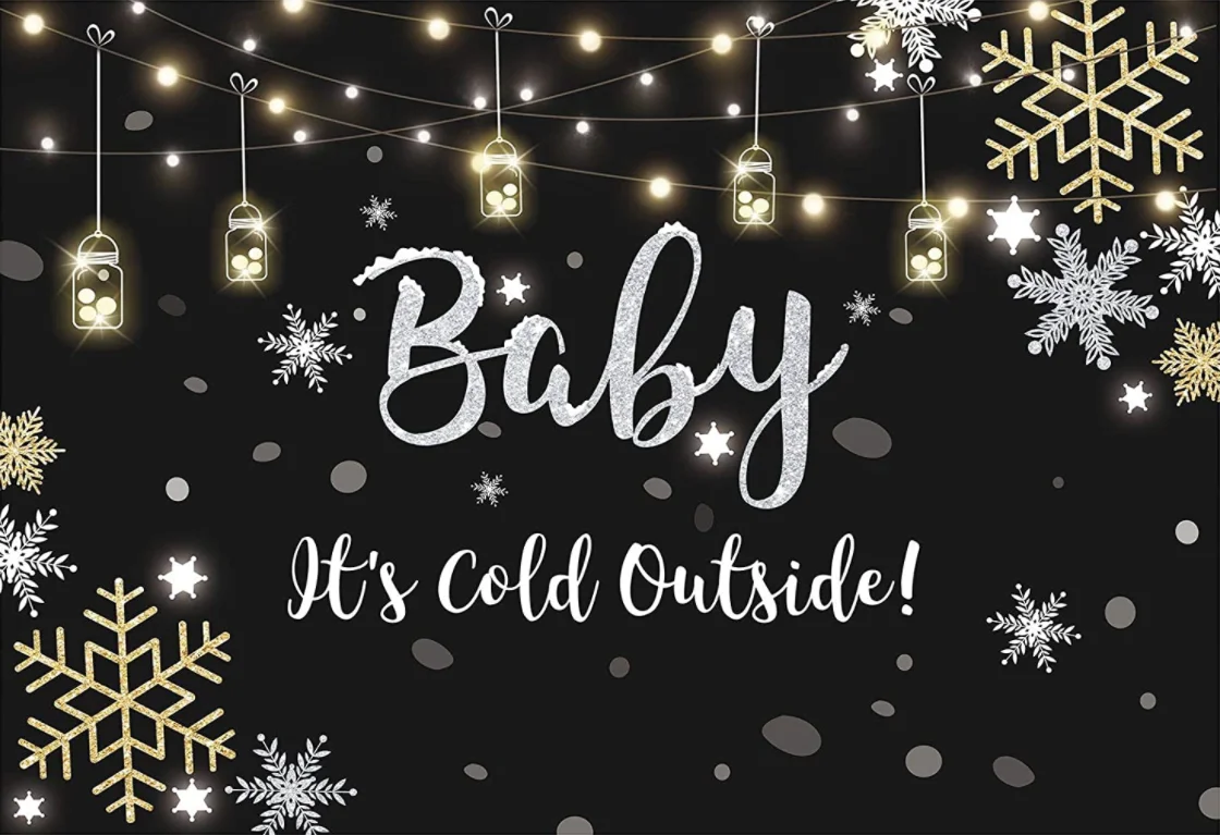 Winter Baby Shower Backdrop It's Cold Outside Photography Background Gender Reveal Pregnancy Announcement Christmas Snowflakes