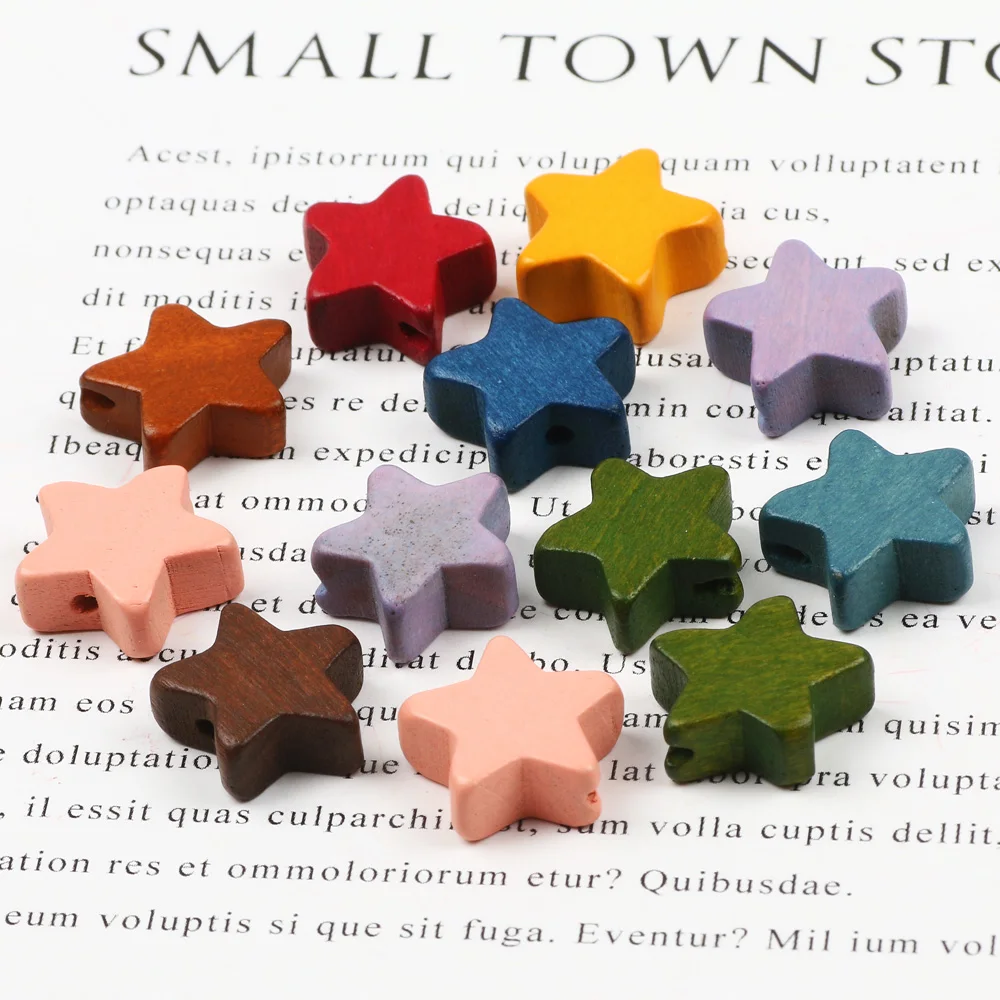 15mm Five-pointed Star Mixed Colorful Natural Wooden Beads Loose Spacer Beads For Jewelry Making DIY Bracelet Necklace Supplies