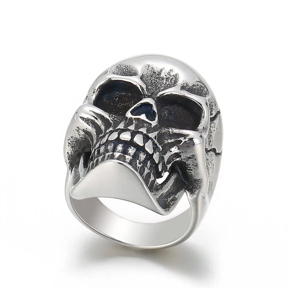 Kalen Vintage Gothic Style 6mm Men\'s Stainless Steel Skull Ring Charm Jewelry Accessories