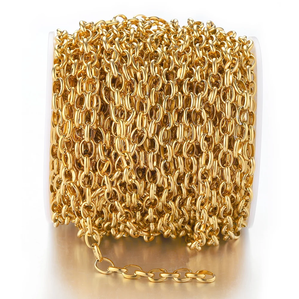 Nicht verblassende 1 Meter 7,5 mm Edelstahlkette Gold Halskette Rolo Starke Gliederkette für Armband Schmuckherstellung Zubehör DIY – Detail 7