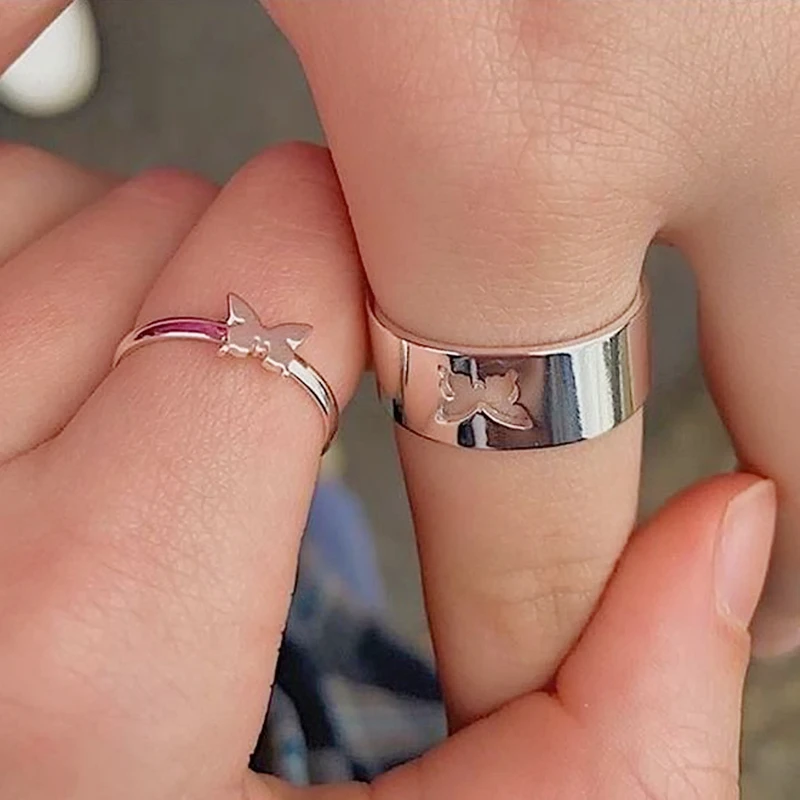 Rock Hiphop Chain Anel Multi-layer Adjustable Open Finger Rings Set for Women Men Lover Couple Butterfly Party Gift Jewelry