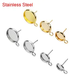 20pcs Hypoallergenic Stainless Steel 6 8 10 12mm Stud Earring Cameo Glass Cabochon Base Settings For Diy Jewelry Making Findings
