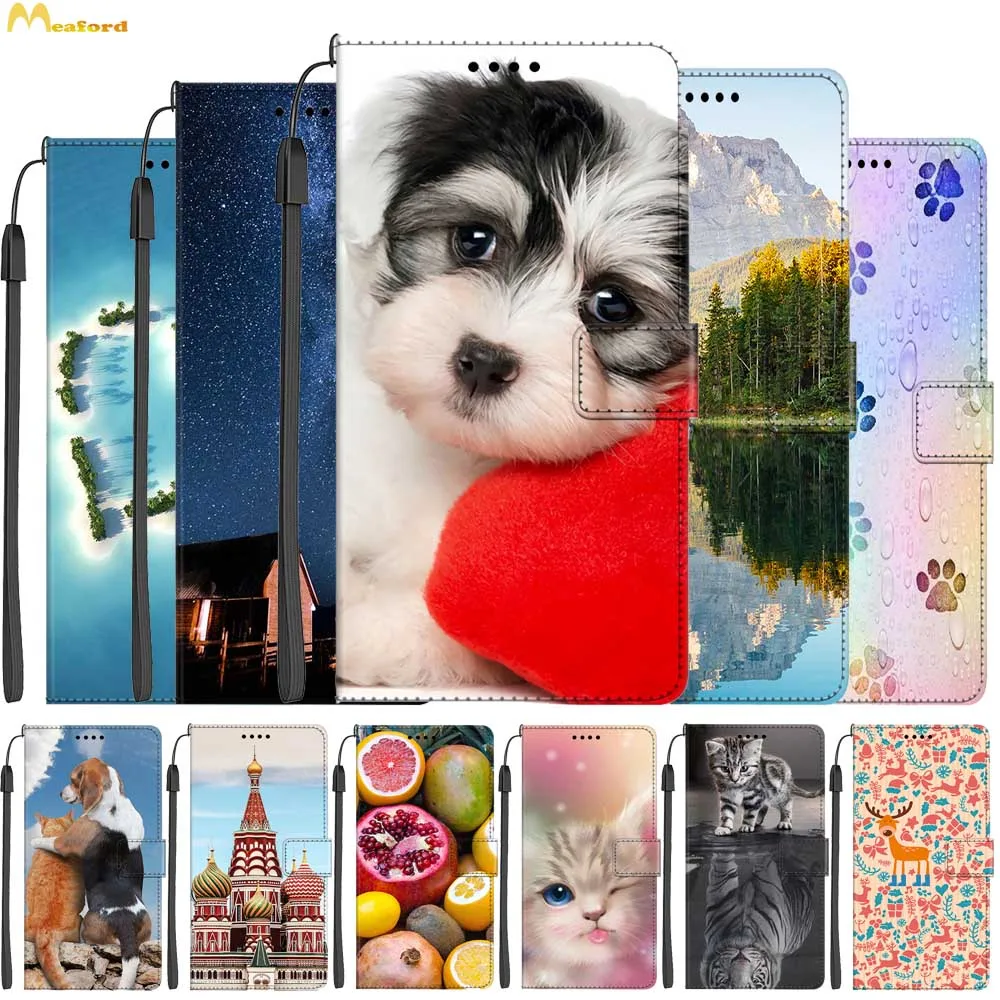 Leather Case For Vivo V20 SE Wallet Flip Book Cover For Vivo Y70 V20 SE V2040 V2023 V20SE Phone Bags Card Slots Cute Cartoon Cat