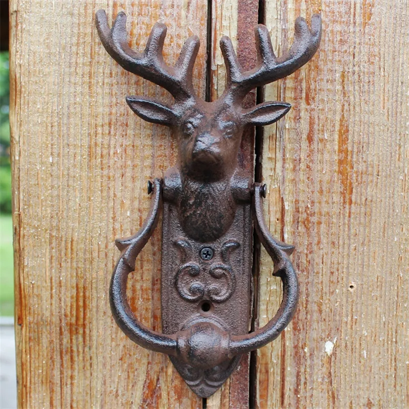 

2 Pieces Vintage Door Knocker Cast Iron Reindeer Deer Stag Head Door Handle Latch Country Rural Metal Gate Decor Animal Ornate