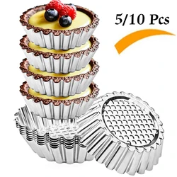 5/10Pcs Nonstick Ripple Egg Tart Mold Flower Shape Reusable Stainless Steel Cupcake Muffin Cake Mold Baking Cup Tartlets Pan