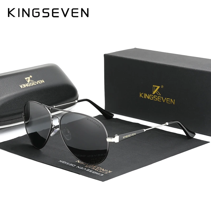 

Мужские солнцезащитные очки для вождения KINGSEVEN, черные солнцезащитные очки для вождения в алюминиевой оправе с антибликовыми зеркальными поляризованными линзами, подходящими для рыбалки, лето 2024