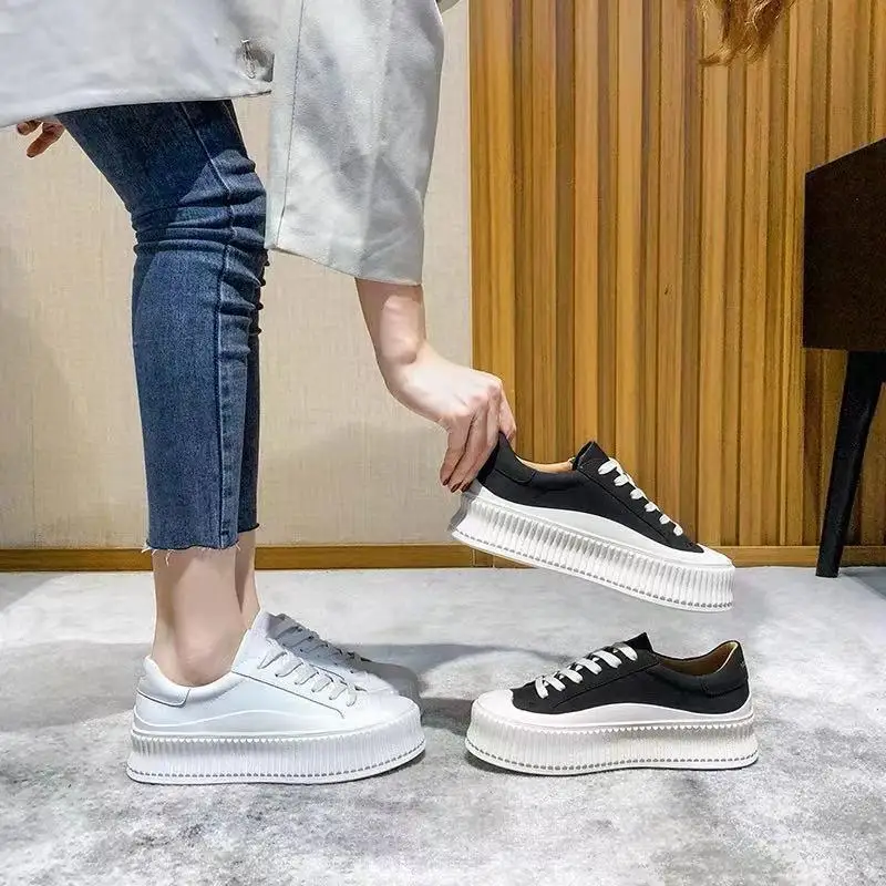 41 42 Big Size White Shoes Women Genuine Leather Platform Sneakers Comfortable 2021 Autumn New Female Fashion Stateboard Sneaker