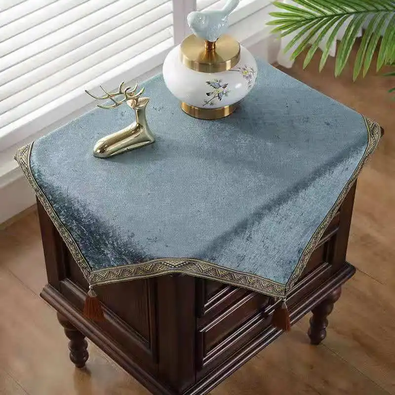 

Custom Chinese Chenille Bedside Table Dust Covering Cloth Tea Side Round Tablecloth Small Cabinet Fridge Dustproof Cover