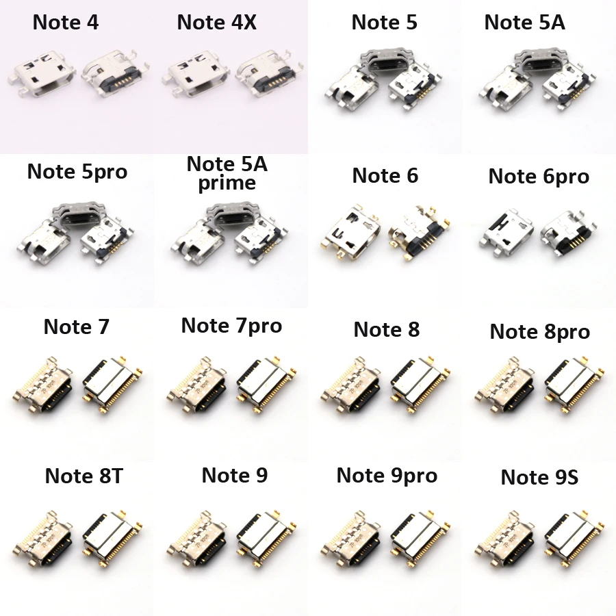 10PCS For Xiaomi Redmi Note 4 4X 5 5A Prime 6 7 8 8T 9 9S Pro Type C USB Jack Mini Connector Charging Socket Port Repair Parts