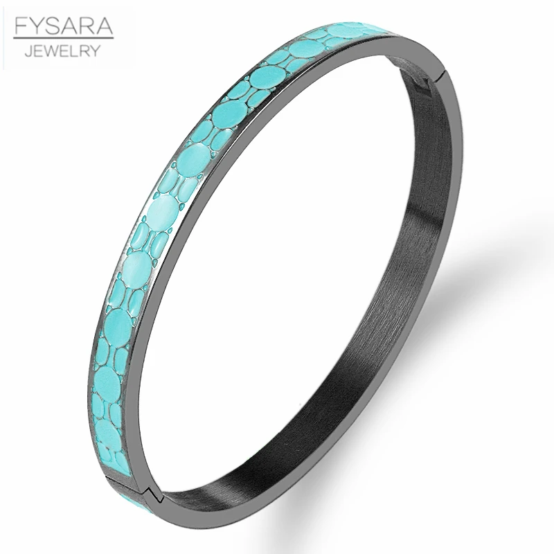 FYSARA Geometry Round Bangles Bracelets for Women Black Blue Enamel Bangles Party Stainless Steel Jewelry