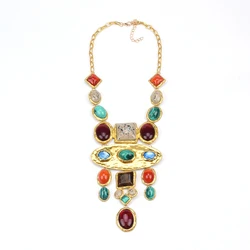 Vintage Statement Necklace for Women Baroque Bride Colorful Geometric Gemstone Long Sweater Chains Afghan Gypsy India Jewelry