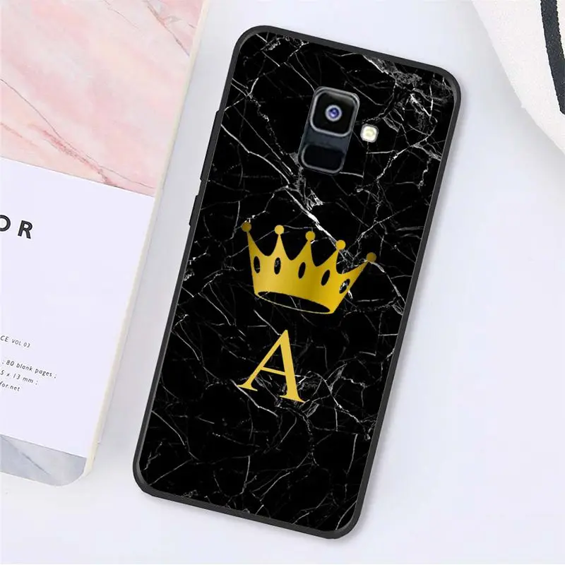 Yinuoda Custom name Letter Monogram Black Marble crown PhoneCase For Samsung Galaxy A7 A50 A70 A40 A20 A30 A8 A6 A8 Plus A9 2018