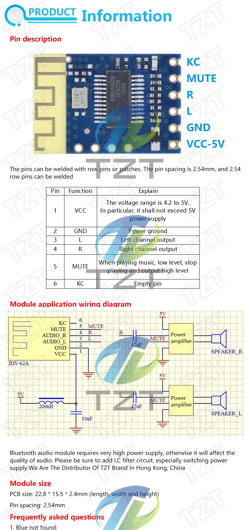 1/3PCS JDY-62 Bluetooth Stereo Audio Dual Zwei-Kanal Hoch- und Niedrigpegel-Platinenmodul für Arduino – Detail 1