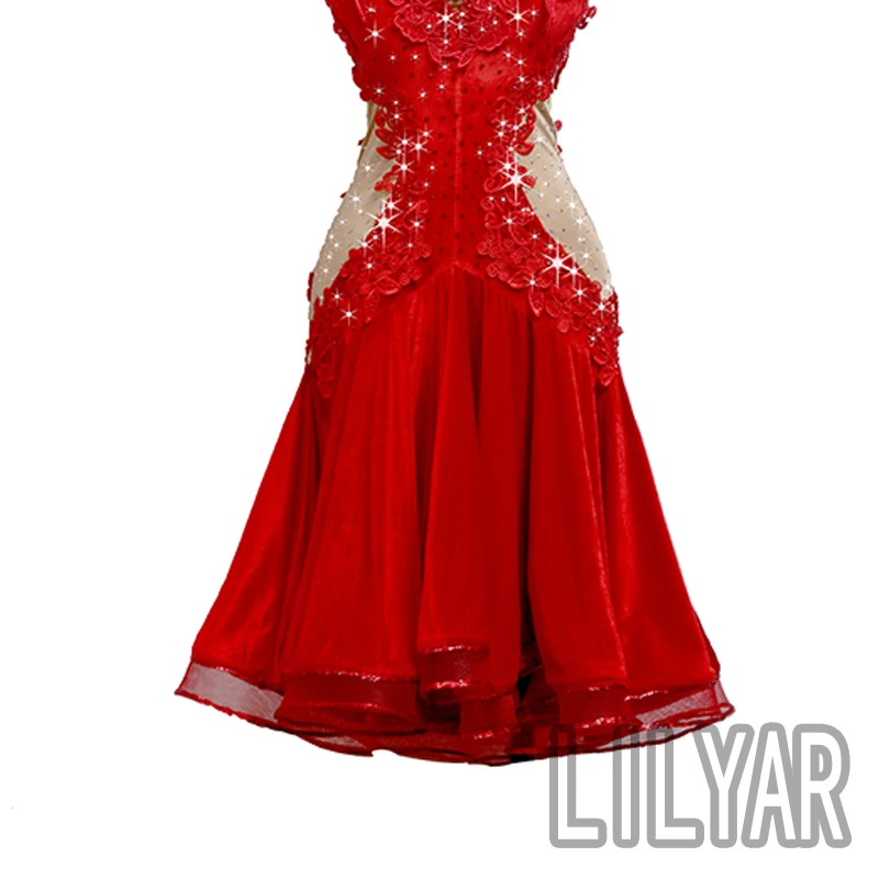 New Latin Dance Competition Performance  Adult Red Backless Red Embroidered Dance Dress