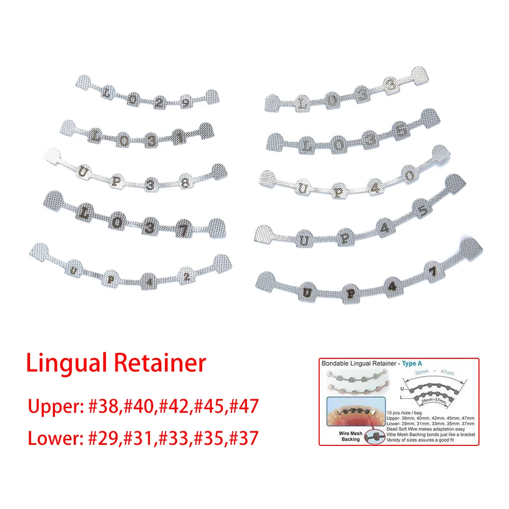 

10packs (20pcs) Dental Orthodontic Ortho Bondable Lingual Retainer Mesh Base Splits Wire Marked Uppler & Lower High Quality