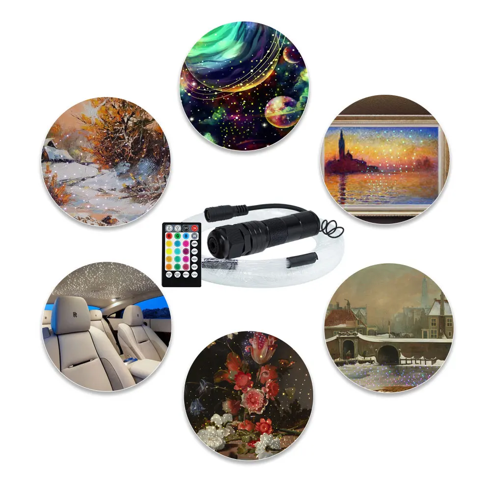 RGB LED 광원 LED 광섬유 조명, 자동차 하늘 별빛 장식 및 리모컨, DC12V 2W, 0.75mm * 50 개 * 2m
