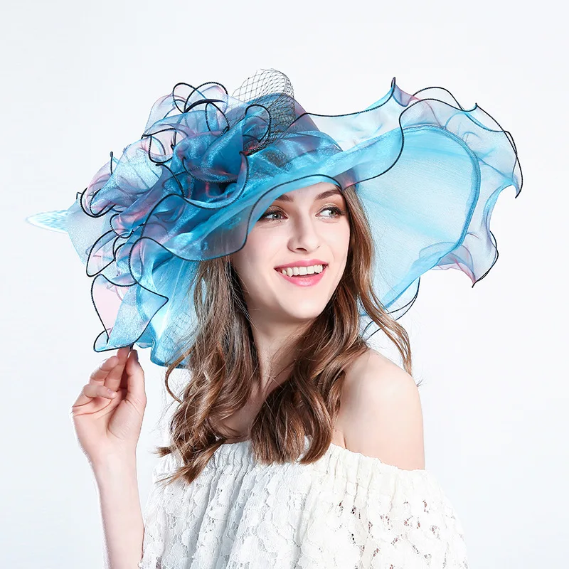 2020 New Elegant Ladies Wedding Hat Big Flower Fashion Colorful Organza Bridal Hat Summer Cap Chapeau Femme Mariage