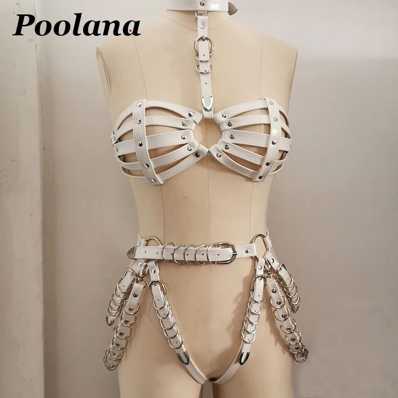 

100% Handmade Punk Gothic Women Caged Leather Bra Top Waist Cincher Belts Cosplay Stage Performance Party