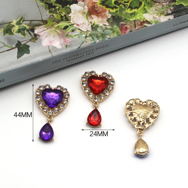 YWXINXI 5Pcs New Heart Shaped Acrylic Rhinestone DIY Pendant Wedding Decoration Button Metal Brooch Hair Ornament Bow Jewelry