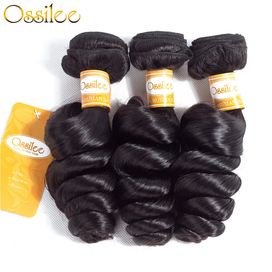 Ossilee Peruvian Hair Bundles With Closure Loose Wave Bundles With Closure Remy Human Hair 3/4 Bundles With Closure