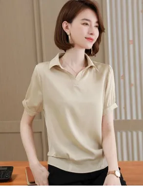 

Plus - size 2022 summer new large size mulberry silk T-shirt short sleeve women's fashion foreign style high end silk top