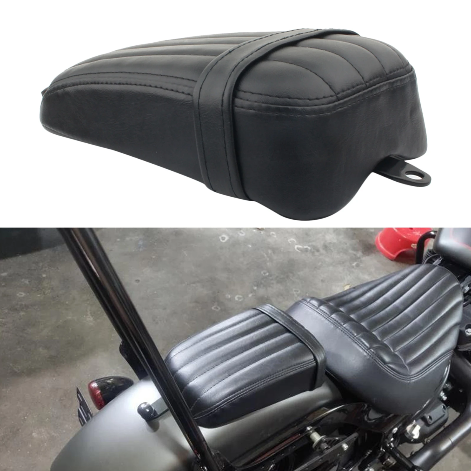 Black Pillion Pad Seat Solo Rear Seat Passenger Saddle for Harley Street Bob