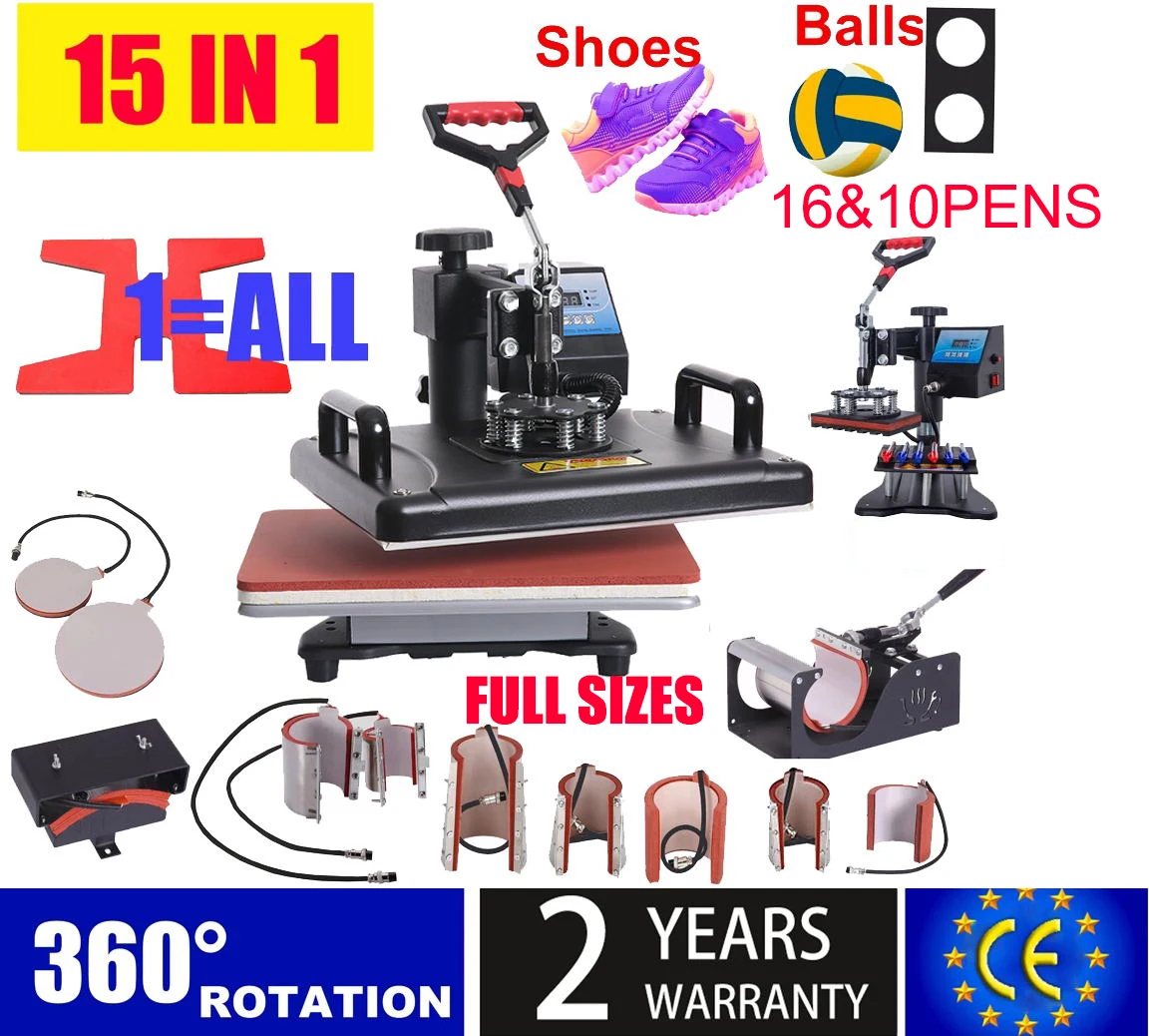 15 in 1 Heat Press Machine/ Sublimation Machine Heat Press Printer for T-shirts Plates/Cap/Mug/Phone Covers/pen/football etc