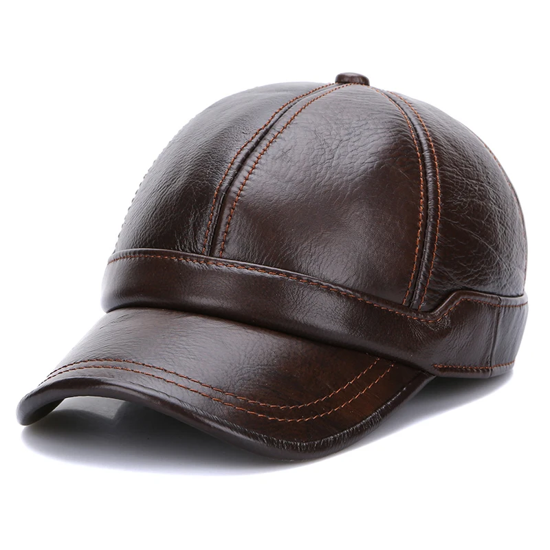 Free Shipping Genuine Cow Leather Hat Nature Real Leather Cap Fashion Men 2020 new high quality Military Hat