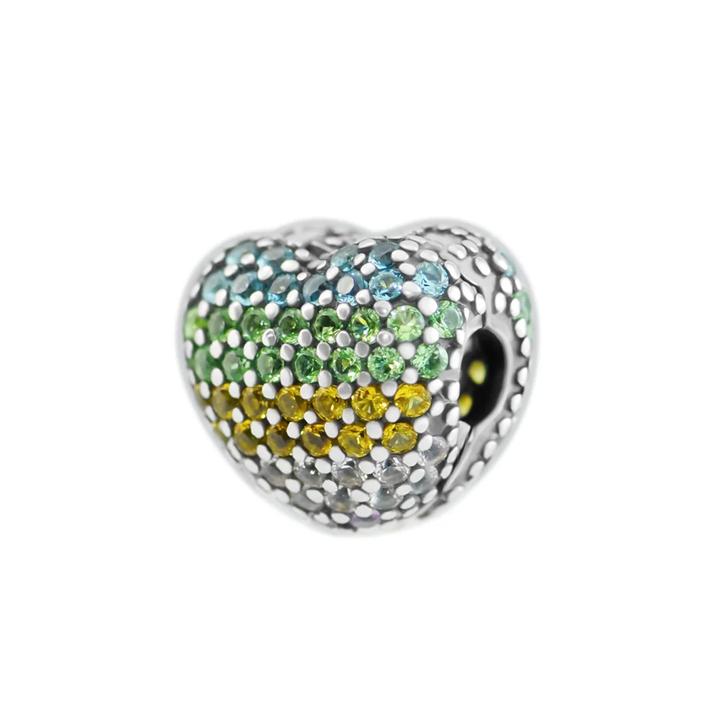 Серебряные бусины для изготовления ювелирных изделий, с радужным узором, зажим в форме сердца, Подходит для европейских браслетов из стерлингового серебра, для женщин, сделай сам