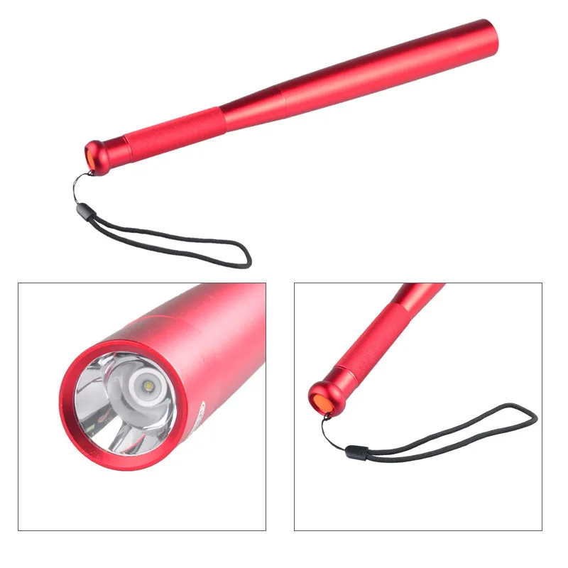 TMWT Black Baseball Bat Lights LED Flashlight AA Battery 800 Lumens Super Bright Baton Torch for Emergency Self Defense