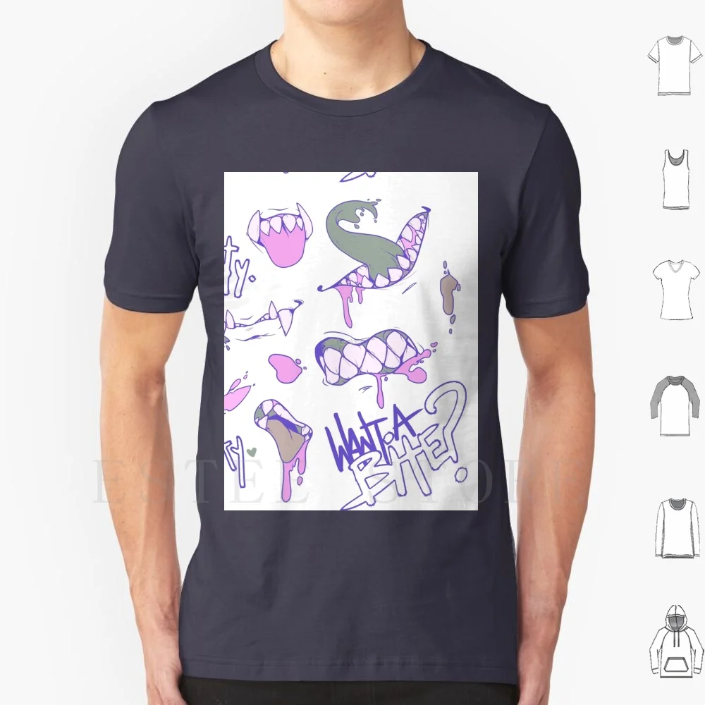 Want A Bite ? Pastel Vers. T Shirt DIY Big Size 100% Cotton Mouth Mouths Maw Bite Fangs Teeth Monster Blood Drool Spit Saliva