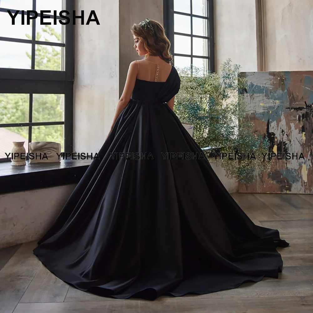 Yipeisha – robe à fleurs en Satin pour filles, sans bretelles, asymétrique, épaule dénudée, longueur au sol, tenue de bal pour enfants, noire, rouge, pour fête d'anniversaire