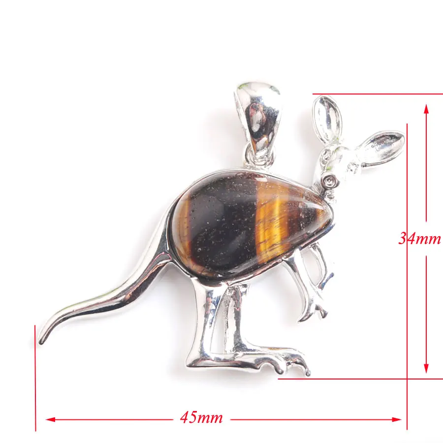 WOJIAER Smart Animal Kangaroo Pendant & Necklaces Water Drop bead Natural Tigers Eye Stone Jewelry for Women E9083