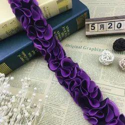 1 Yard Dark Purple 3D Flower Chiffon Cluster Lace Trim Wedding Dress Clothes Lace Ribbon Fabric Applique Trimming Sewing Craft