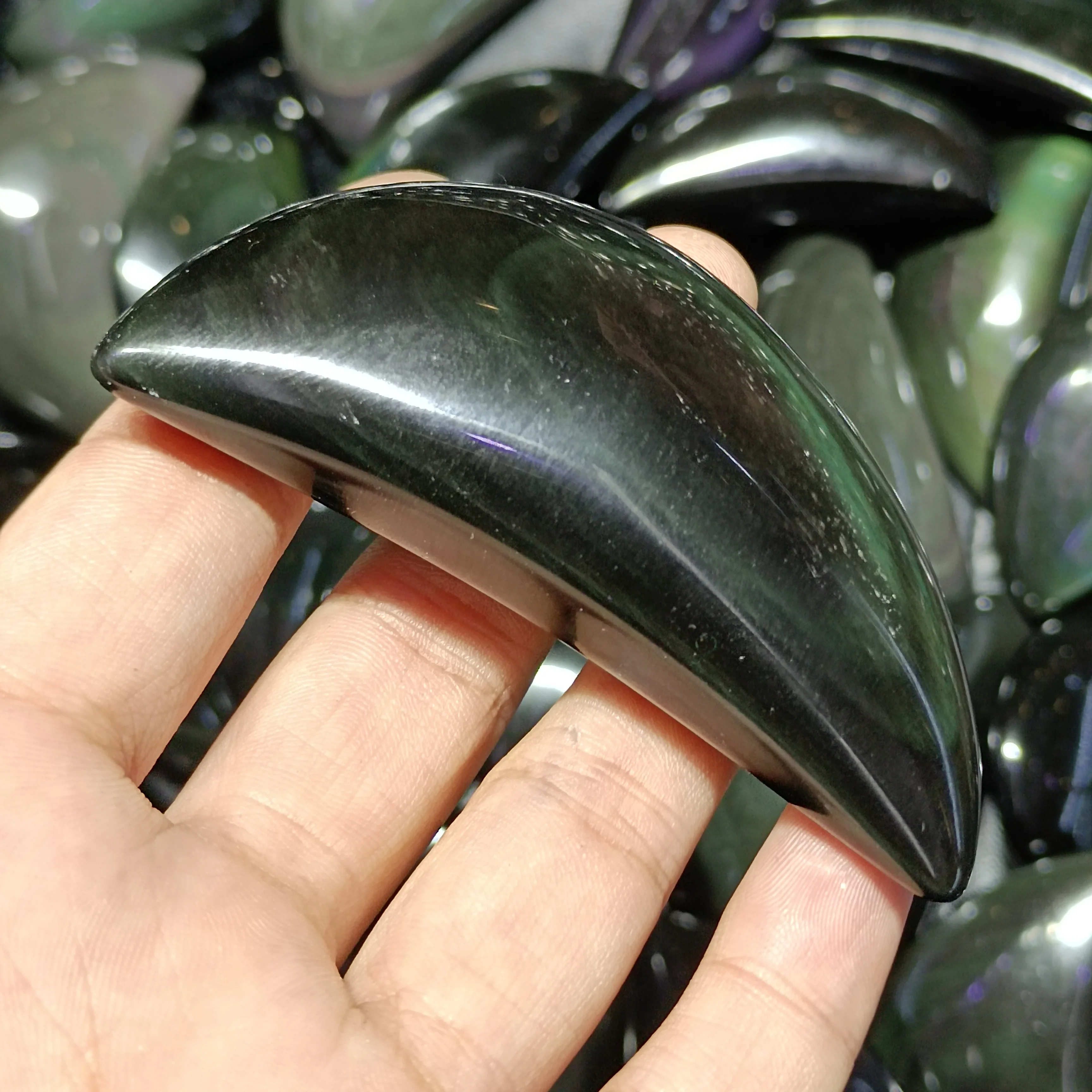 5-6cm 1pc Quality Natural Rainbow Hand Carved Obsidian moon Mineral carving Reiki Healing Gemstone