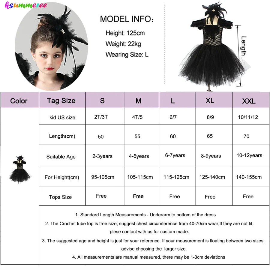 Children Black Swan Lake Ballerina Costume Kids Girls Gothic Witch Swan Halloween Tutu Dress Evil Queen Tutu Feather Dress
